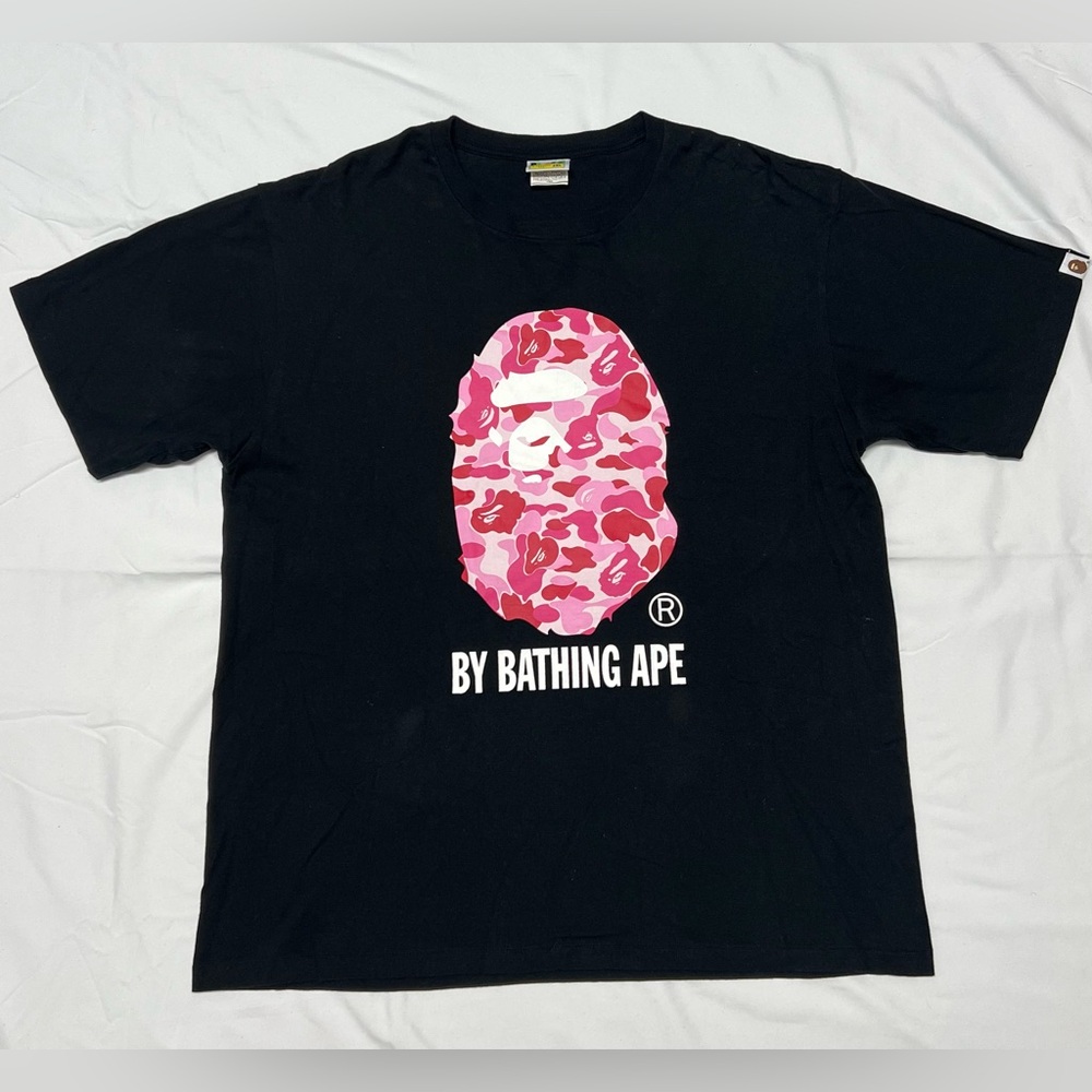 Bape Black Tee with Pink Camo Ape Head